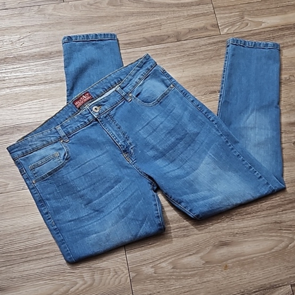 Flex Denim Slim Straight Leg Stretch High Waist Blue Jeans WestAce Men's 37x29🔅